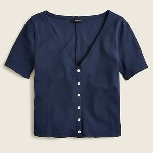 J.Crew Navy Short-Sleeve Ribbed V-Neck Cardigan Top